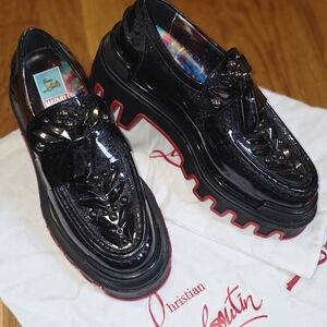Christian Louboutin X Marvel Black Patent Loafers with Red Soles